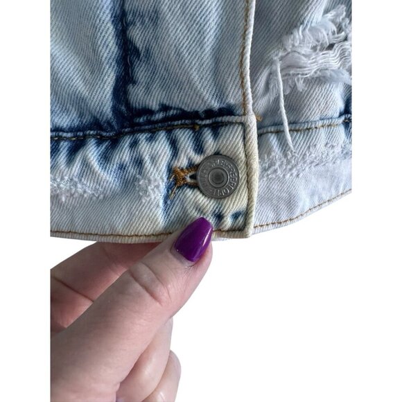 We The Free People Women's Sz XS Destroyed Long & Lean Trucker Jacket Acid Wash - Picture 13 of 14